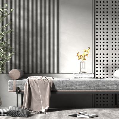  现代轻奢沙发凳床尾凳摆设组合su模型 