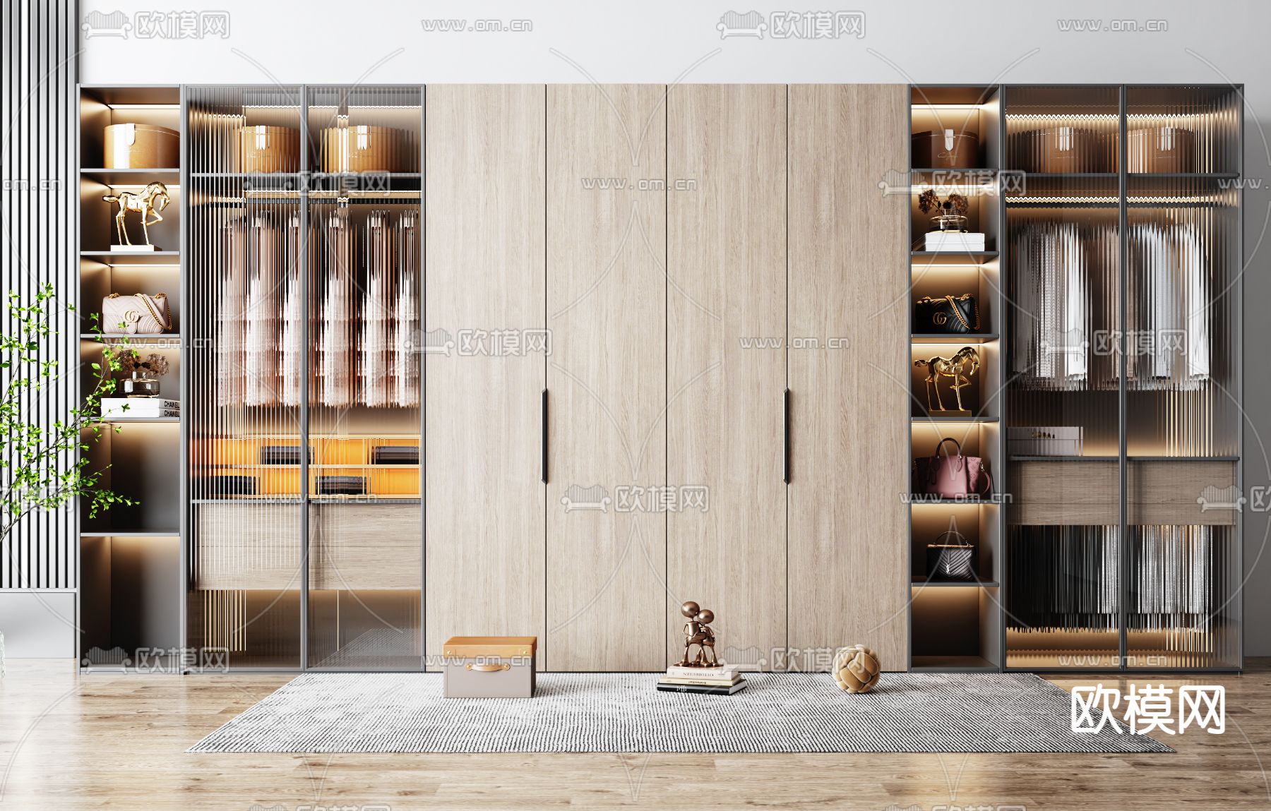 现代衣柜su模型下载（渲染图1）