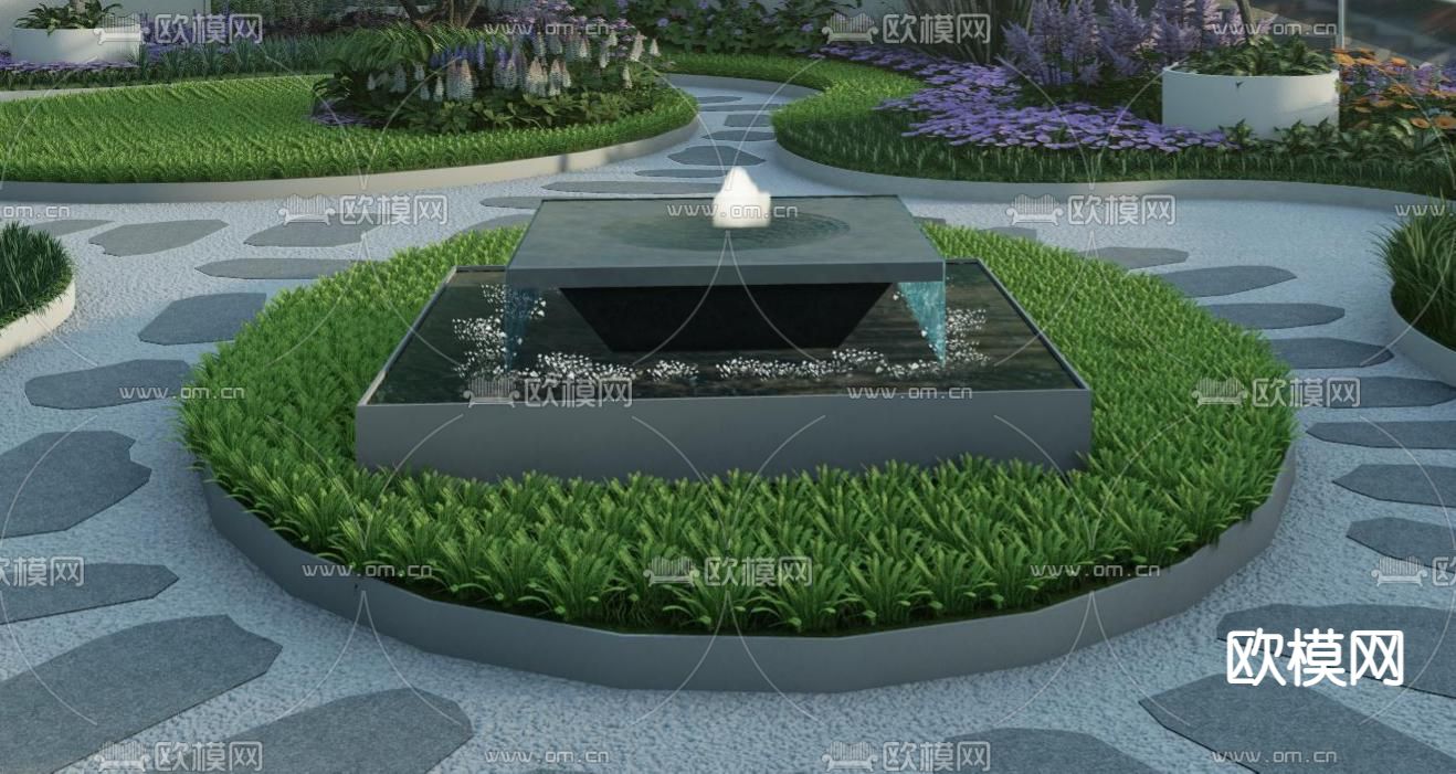 现代喷泉水景小品su模型下载_ID12027202_sketchup模型下载-欧模网