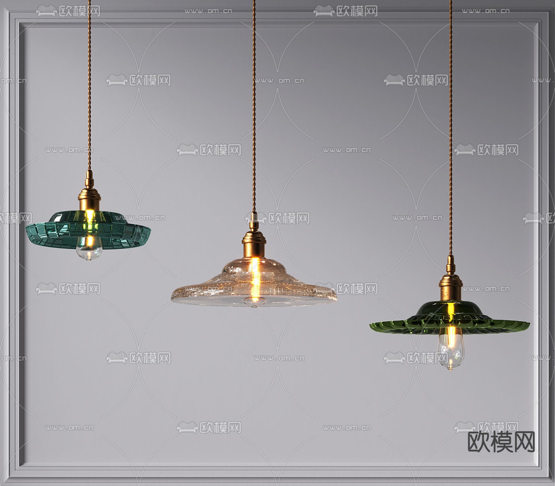 民国风彩色玻璃吊灯3d模型下载