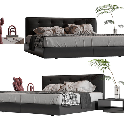  Minotti 现代布艺双人床su模型 