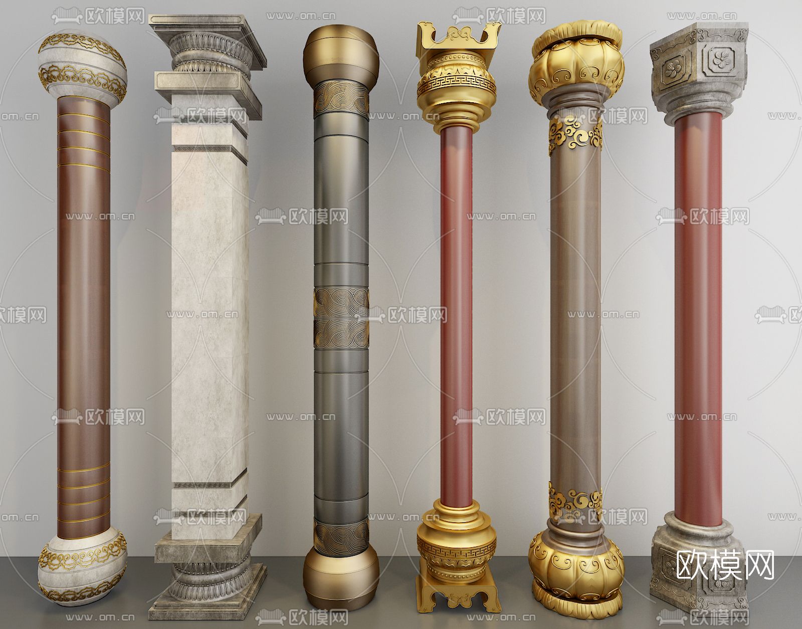 新中式立柱雕花柱子3d模型下载