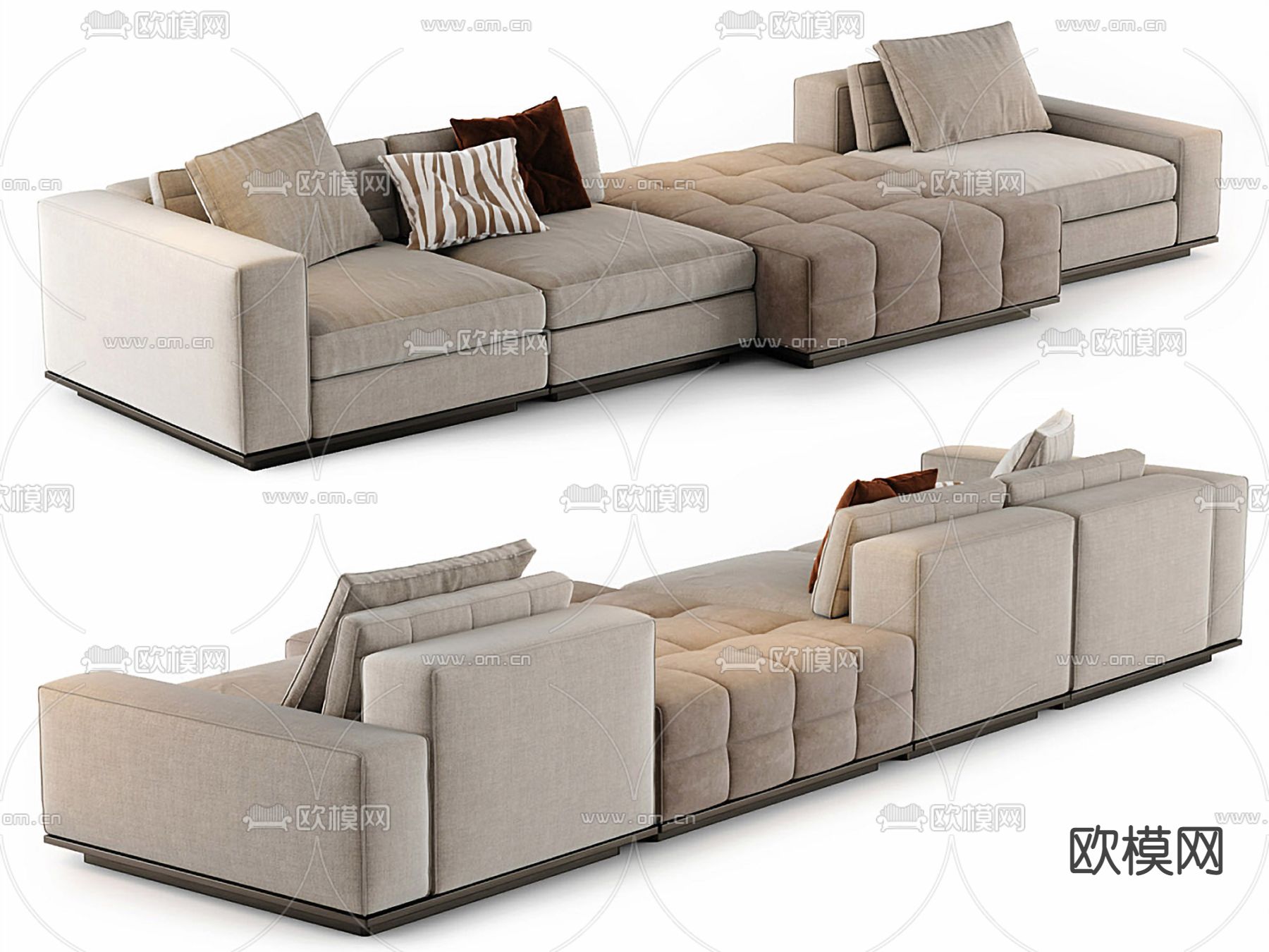 Minotti Lawrence现代浅杏色布艺多人沙发3d模型下载（渲染图3）