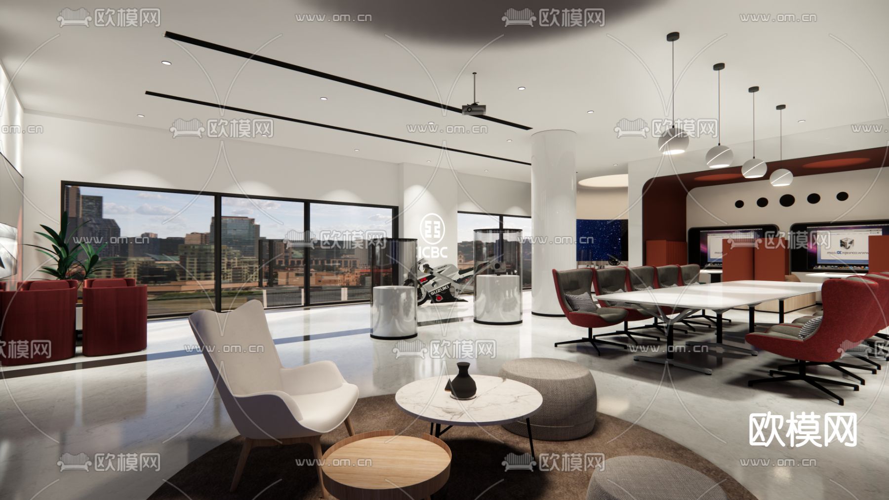 现代办公接待室su模型下载（渲染图1）