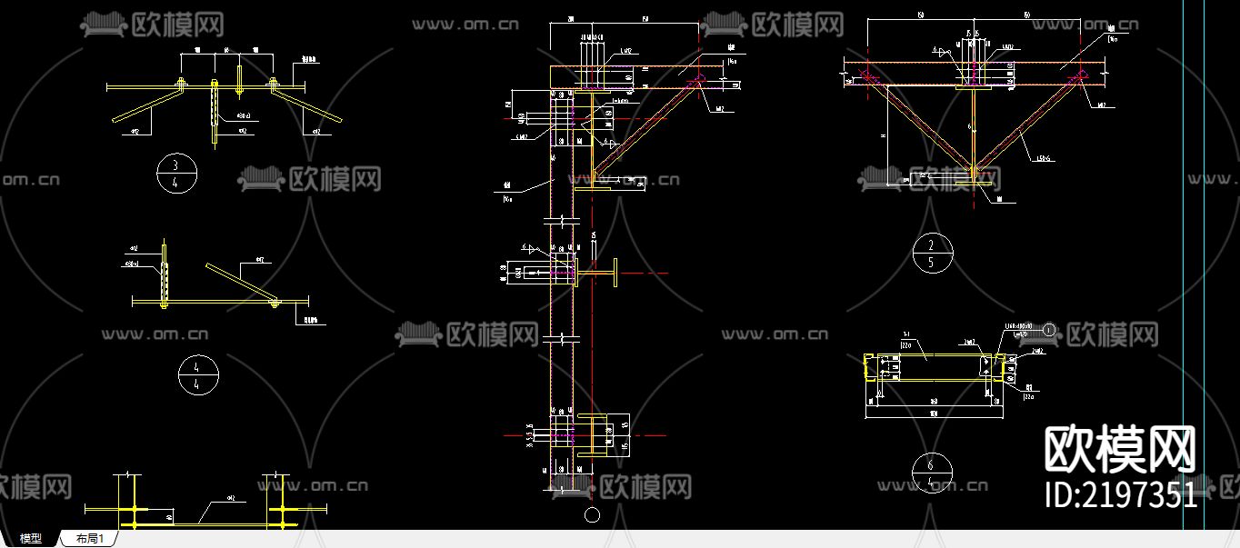 钢结构节点设计cad施工图下载（渲染图2）
