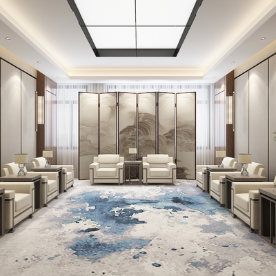  新中式贵宾接待室su模型 