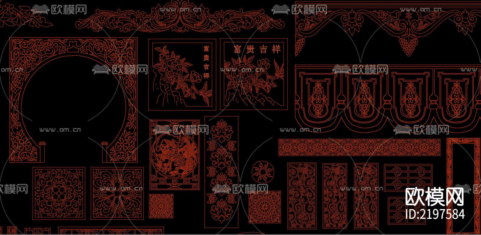 中式雕花设计cad施工图-免费3dmax模型库-欧模网