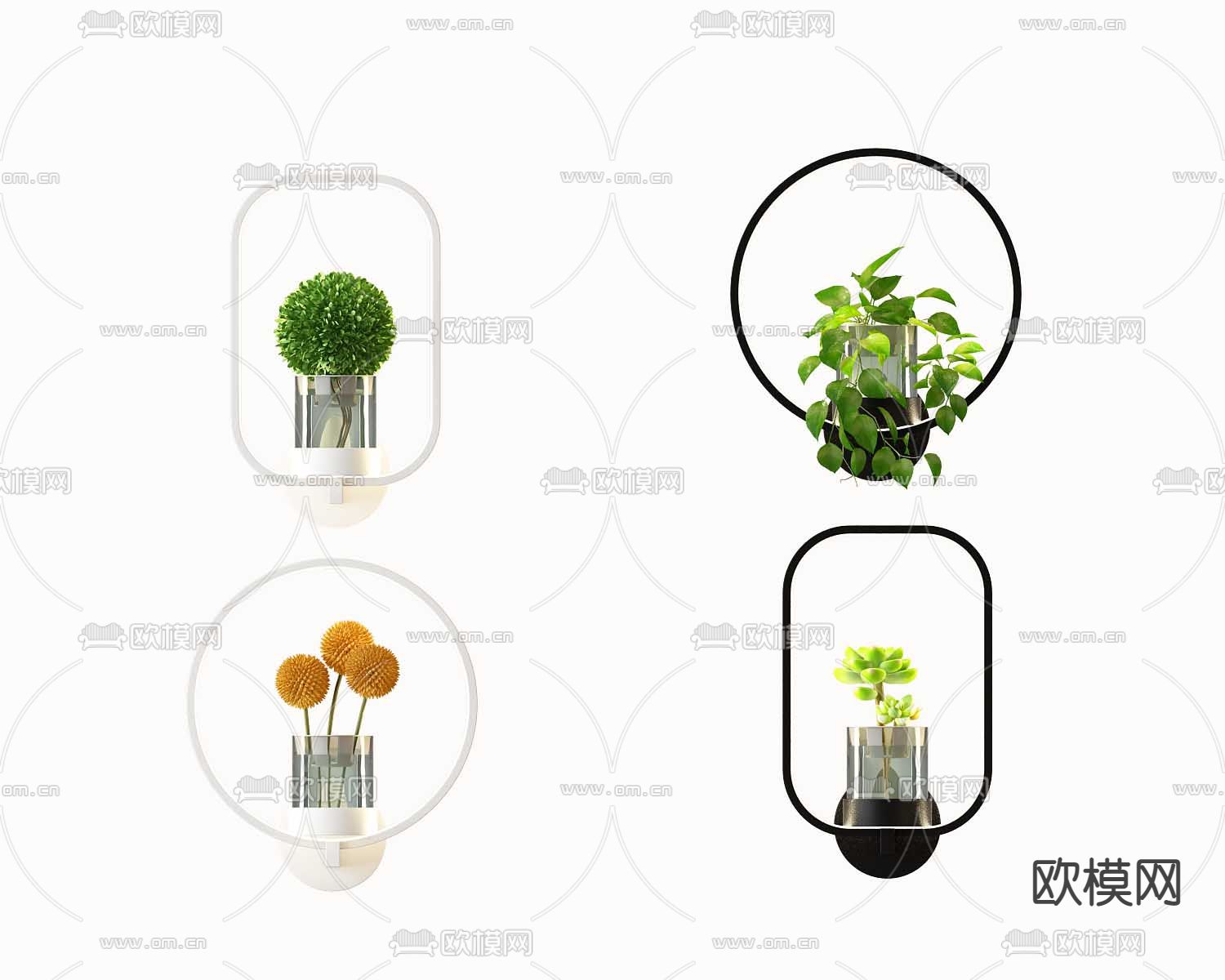 现代绿植小盆栽圆形壁灯3d模型下载