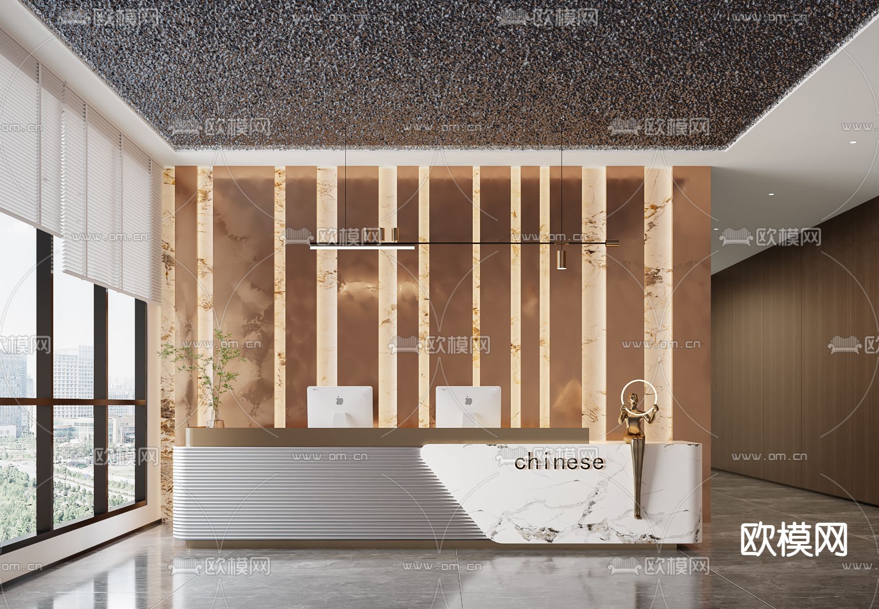 现代轻奢公司前台接待3d模型下载