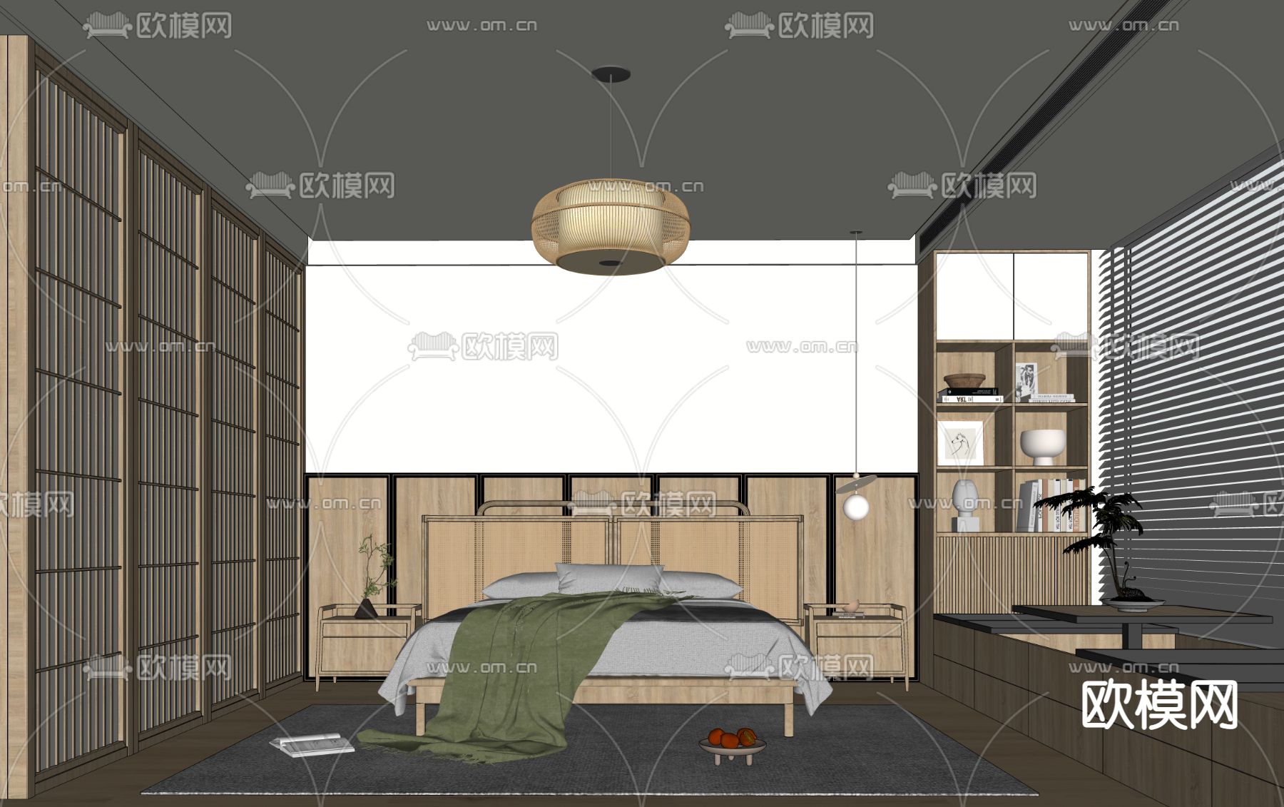日式卧室主人房su模型下载（渲染图2）