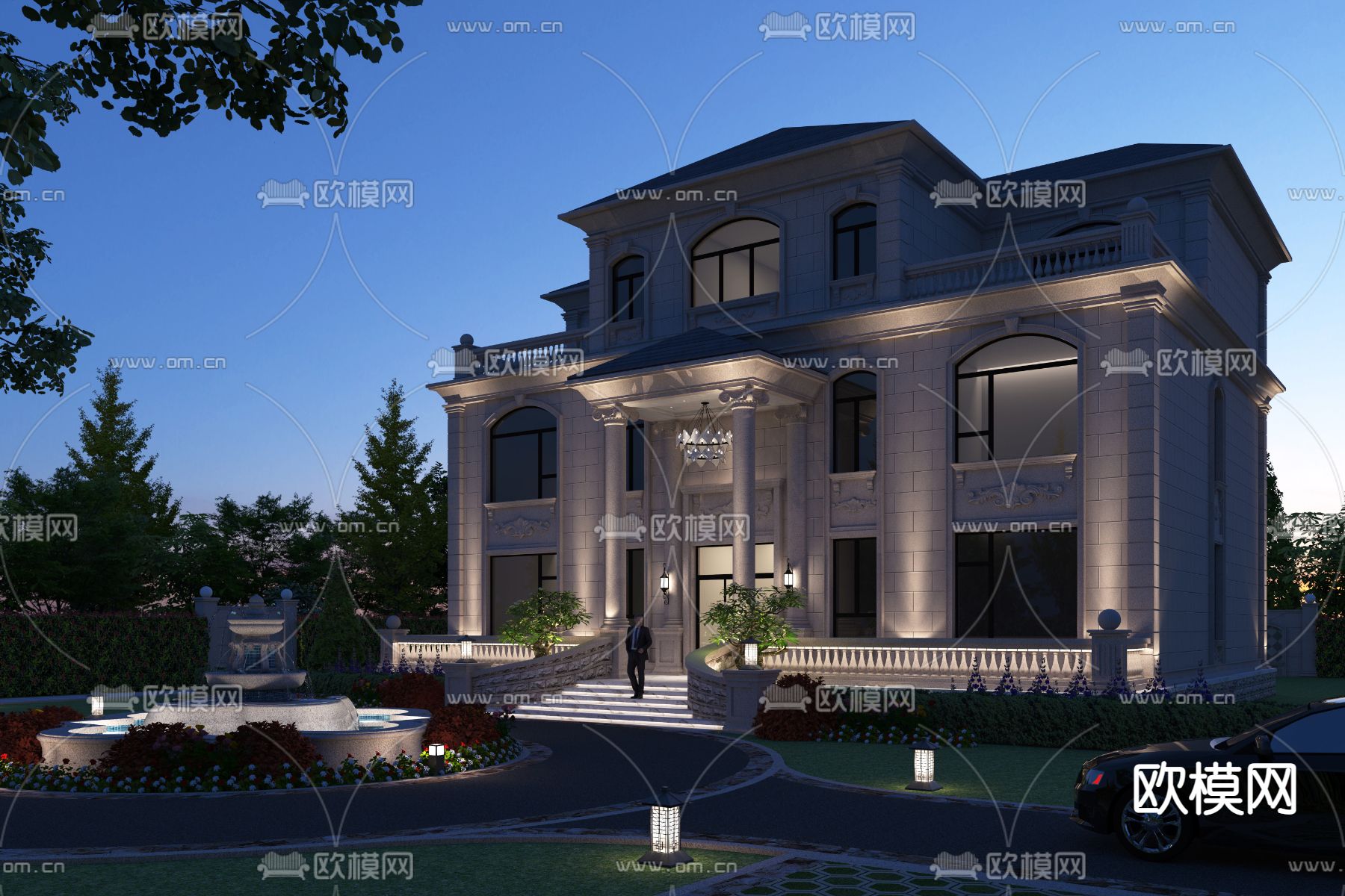 欧式别墅外观su模型下载（渲染图2）