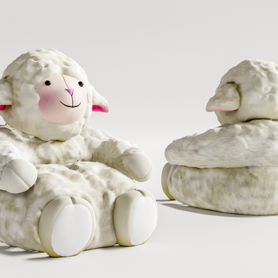  现代儿童毛绒沙发椅su模型 