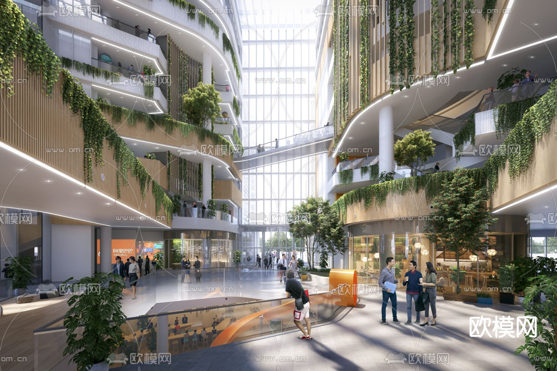 现代办公中庭大堂su模型下载（渲染图1）