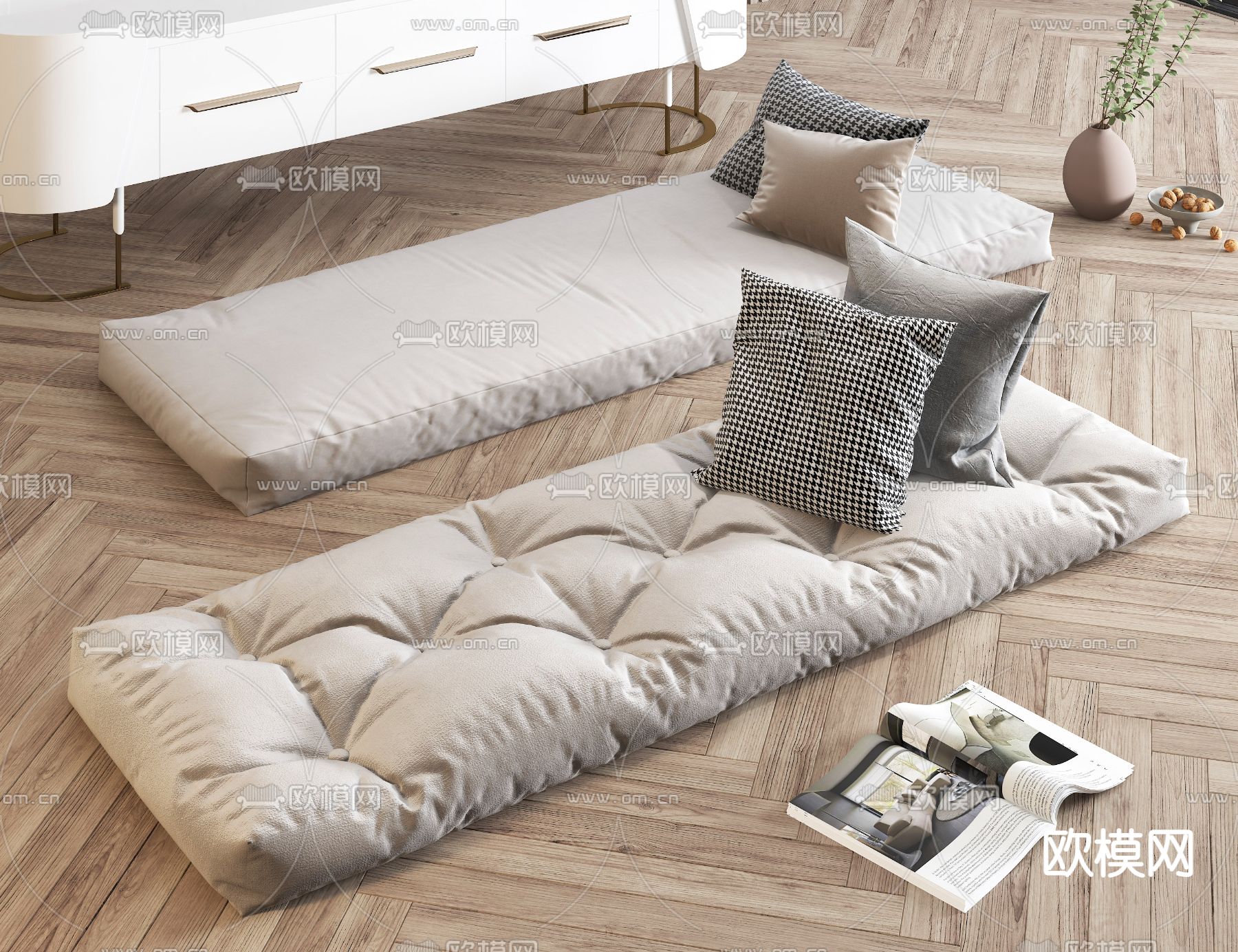 现代布艺软体飘窗坐垫3d模型下载