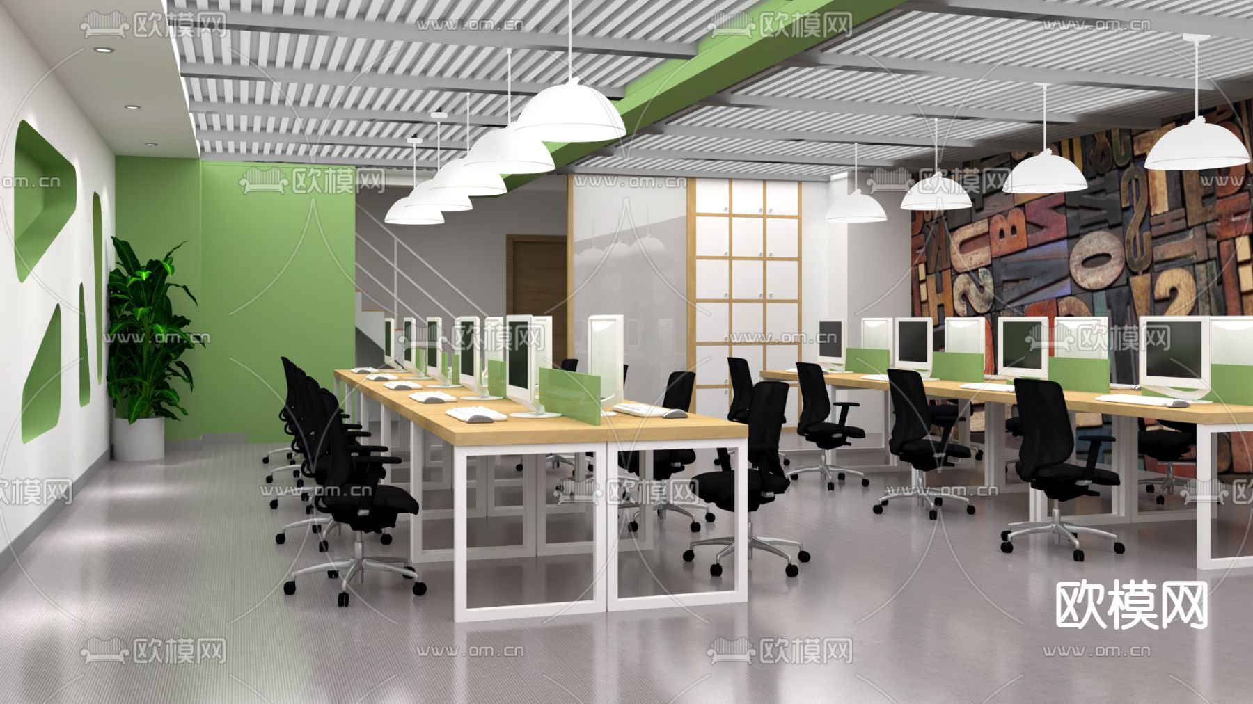 现代办公区su模型下载（渲染图1）