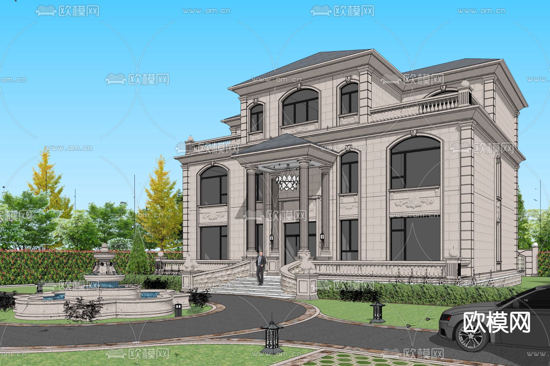 欧式别墅外观su模型下载（渲染图3）