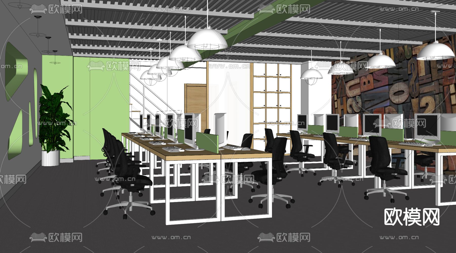 现代办公区su模型下载（渲染图2）