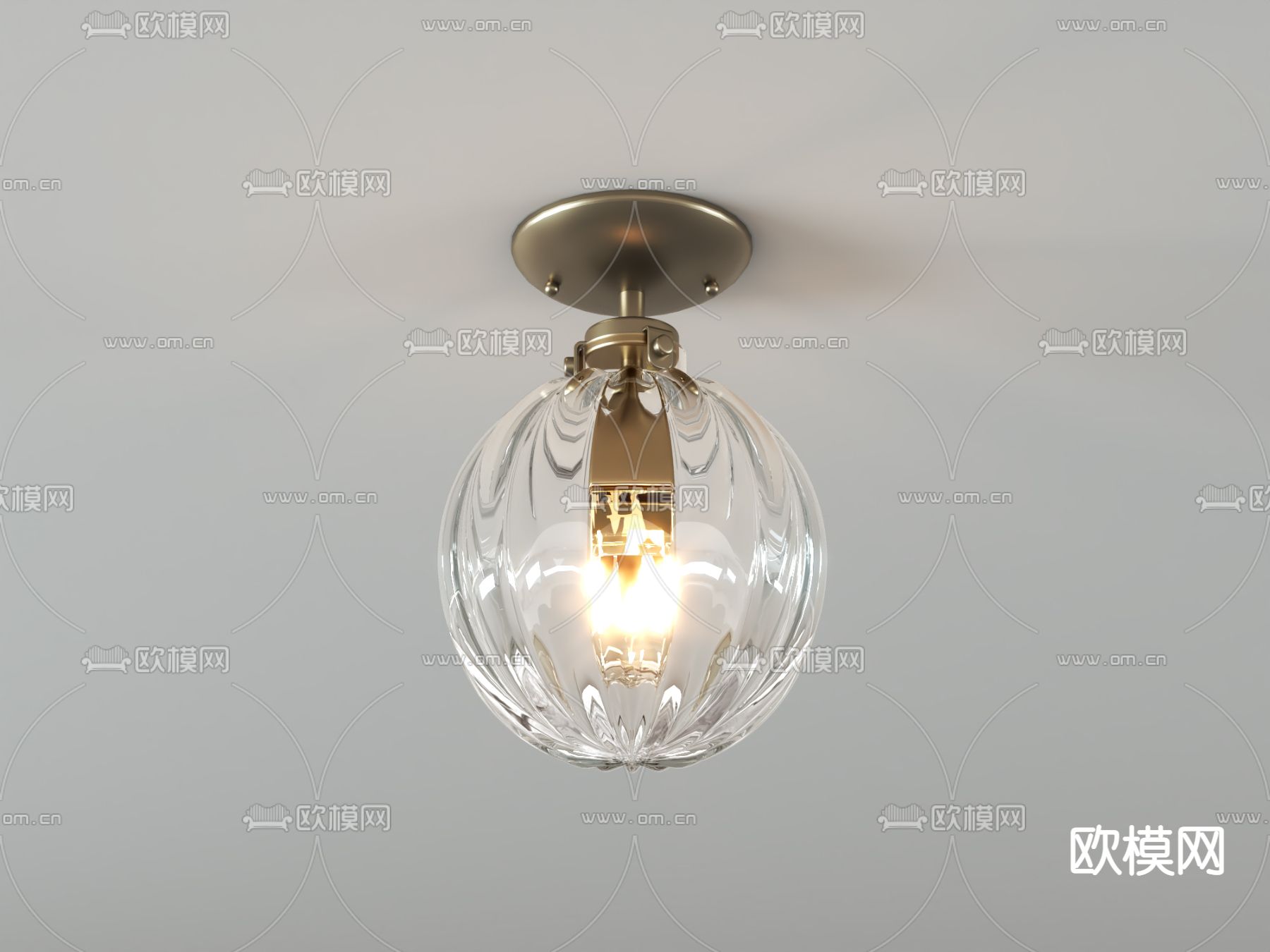 美式金属玻璃吸顶灯3d模型下载（渲染图3）