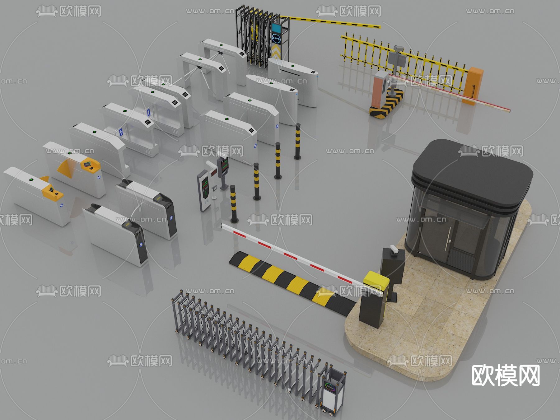 现代门闸感应器保安室伸缩门su模型下载_ID12031708_sketchup模型下载-欧模网