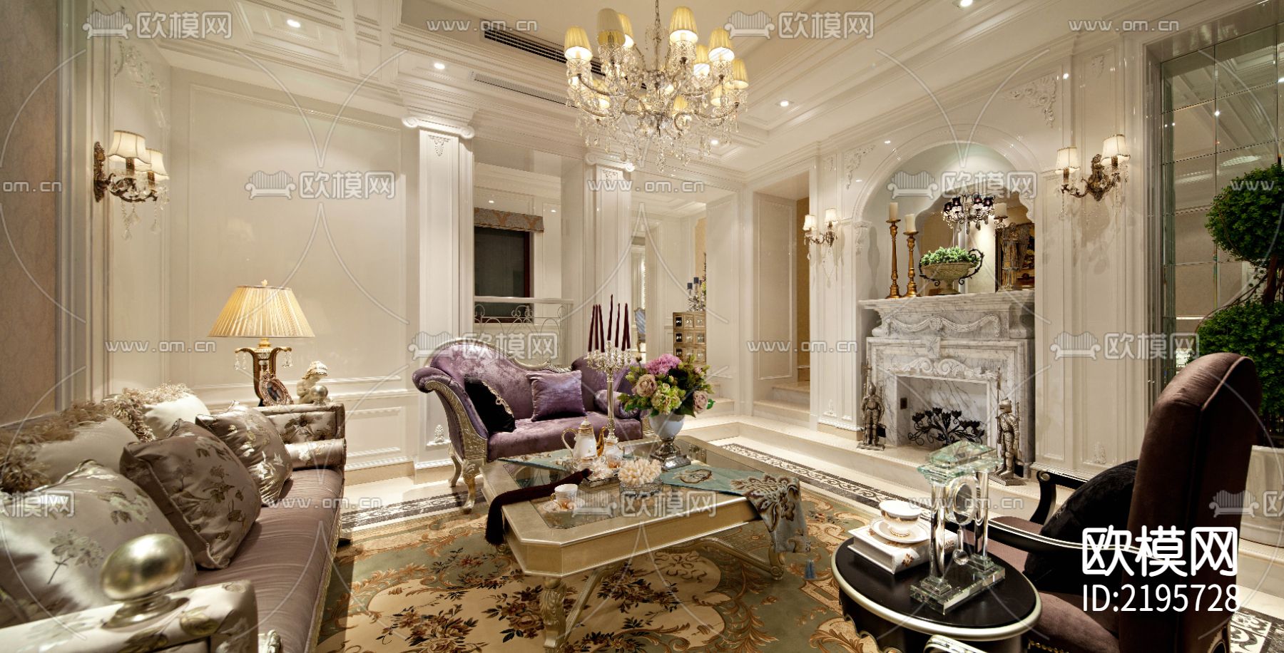 欧式双拼别墅效果图CAD施工图下载（渲染图3）