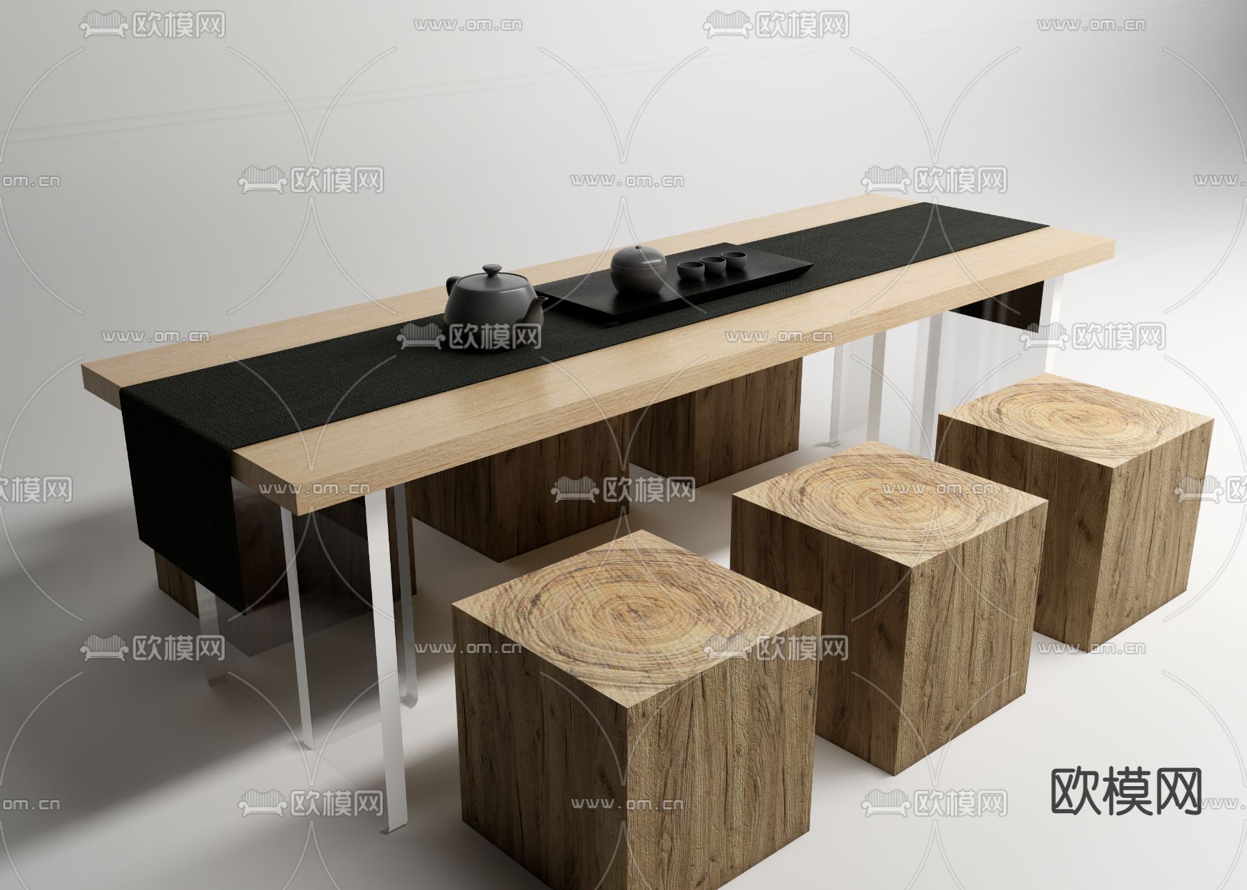 现代亚克力茶桌椅su模型下载（渲染图1）