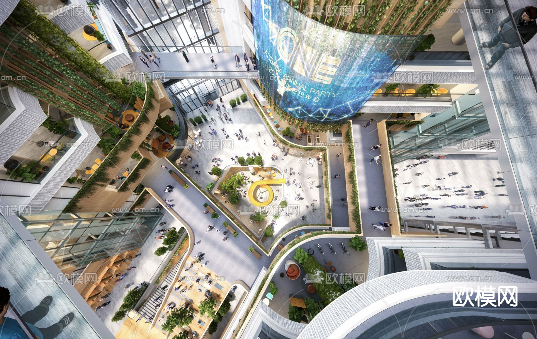 现代办公中庭大堂su模型下载（渲染图3）