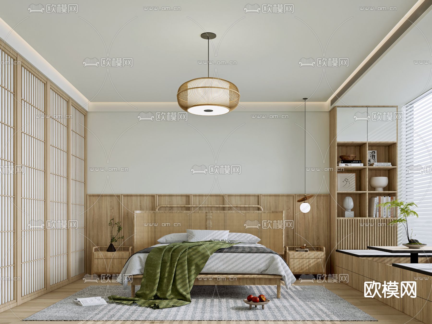 日式卧室主人房su模型下载（渲染图1）