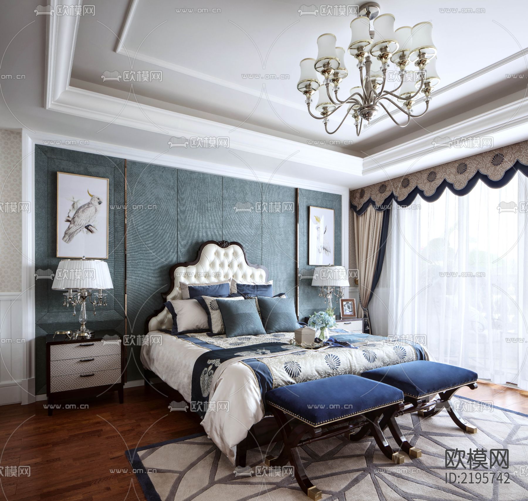 法式豪宅大平层效果图CAD施工图下载（渲染图5）