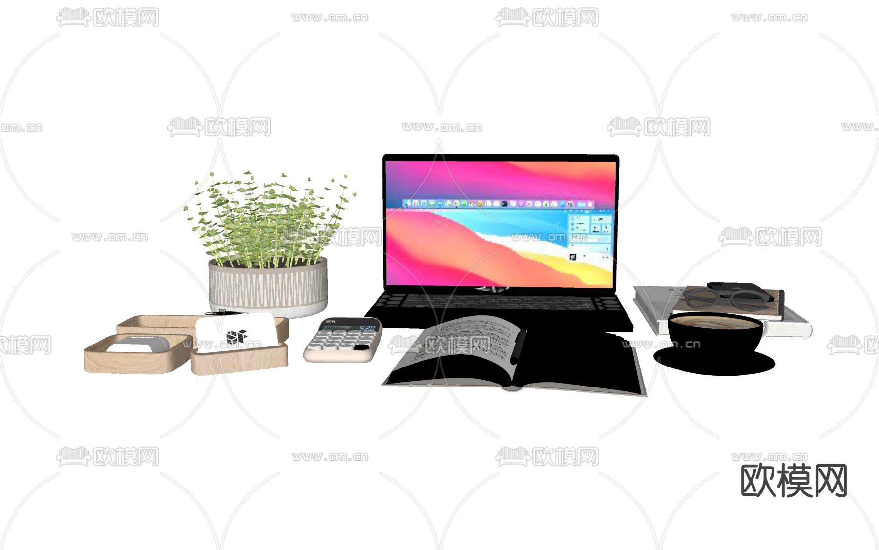 现代办公电脑用品su模型下载（渲染图2）