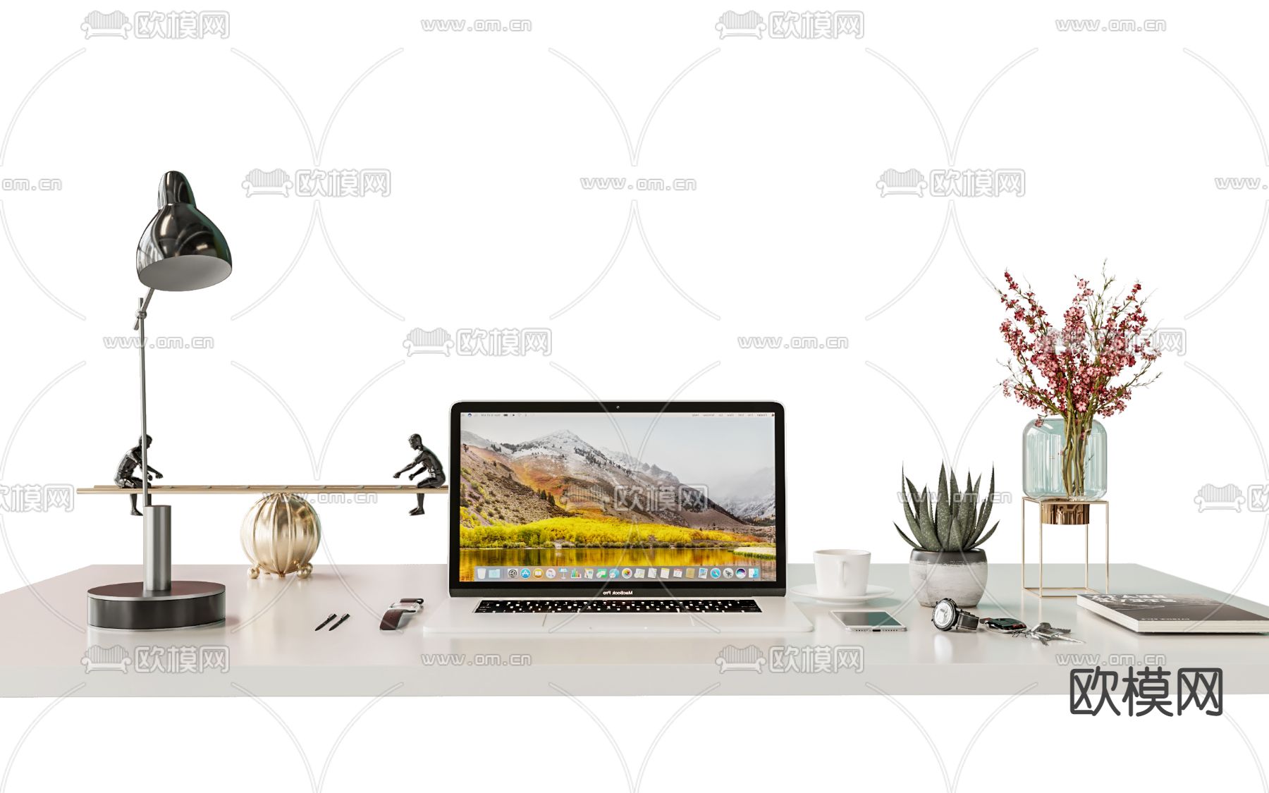 现代电脑台灯su模型下载（渲染图1）