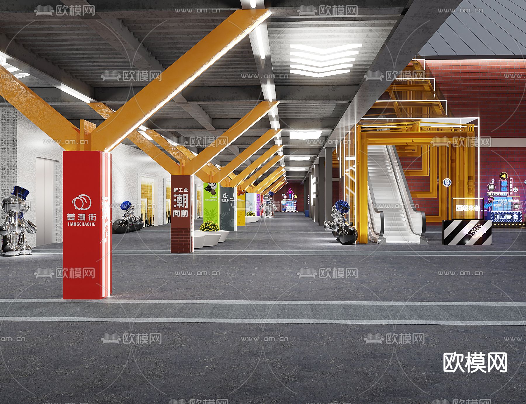 现代商业街商场扶梯入口3d模型下载