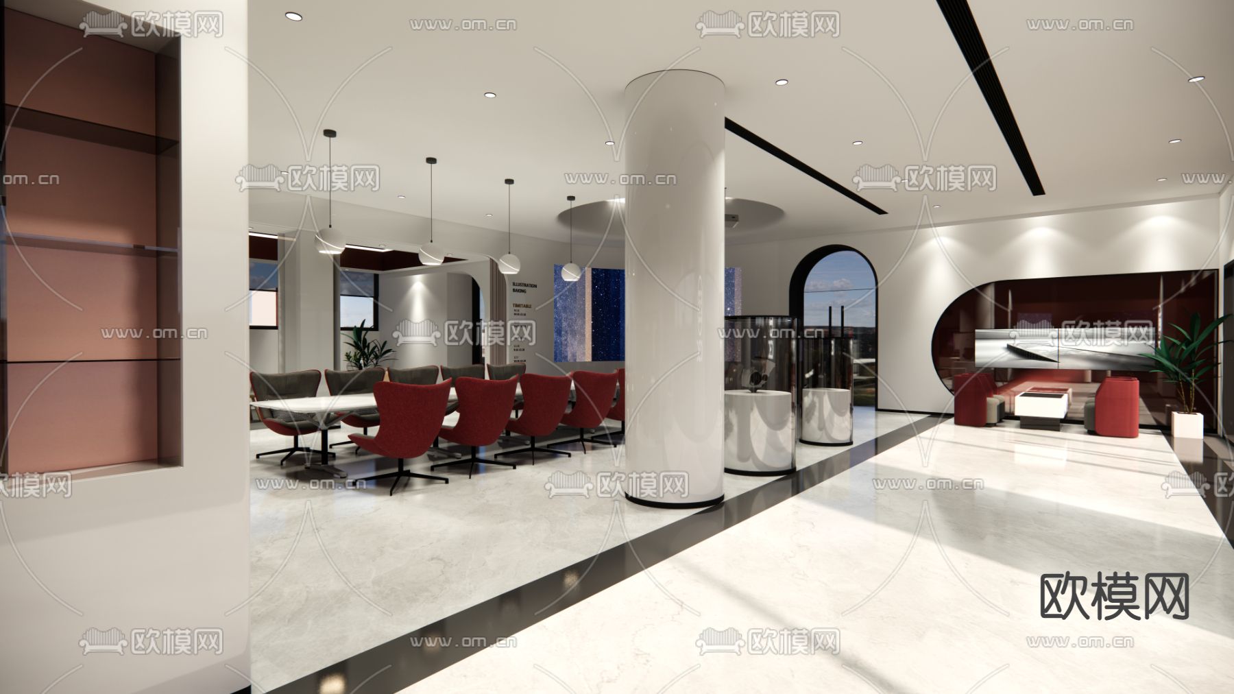 现代办公接待室su模型下载（渲染图2）