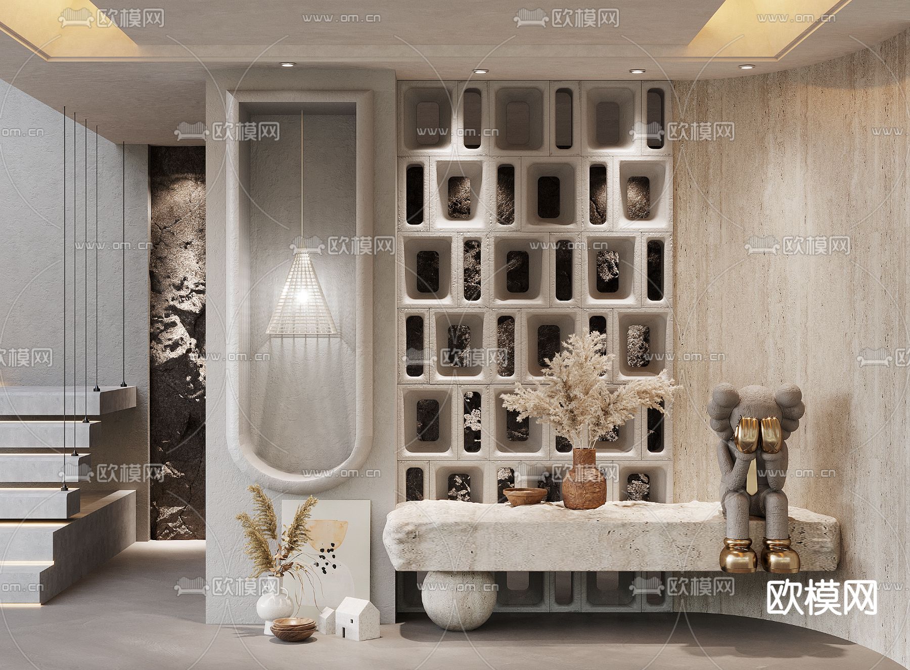 侘寂风玄关过道3d模型下载