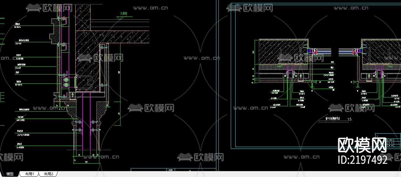 石材幕墙cad节点下载（渲染图4）