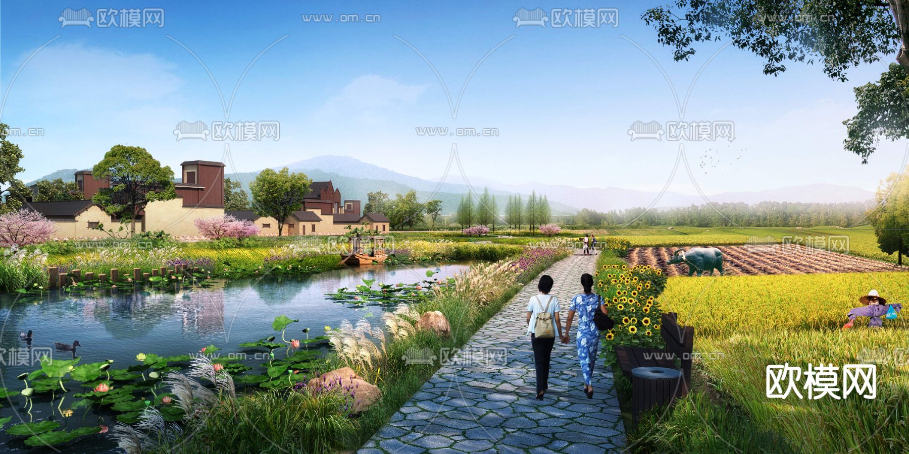 现代美丽田园景观psd下载