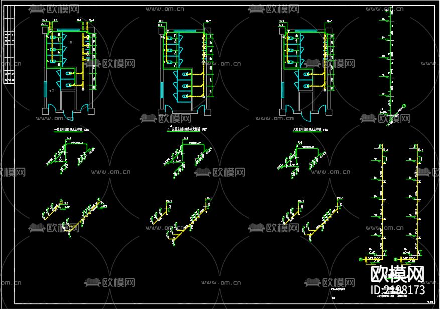 办公楼给排水设计cad施工图下载（渲染图4）