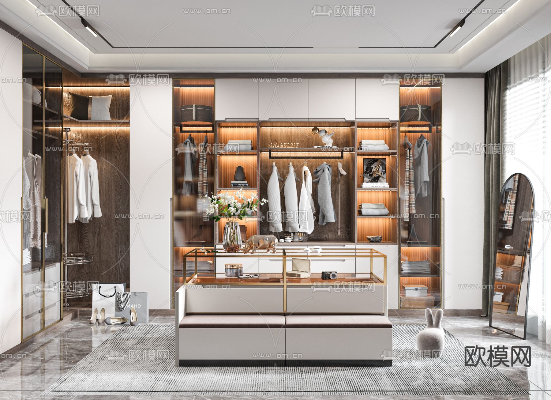 现代轻奢衣帽间3d模型下载