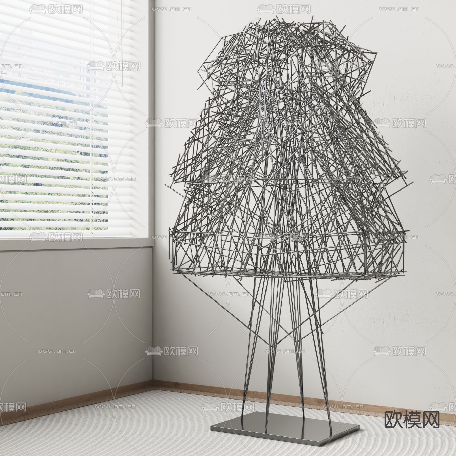 现代铁艺抽象雕塑3d模型下载