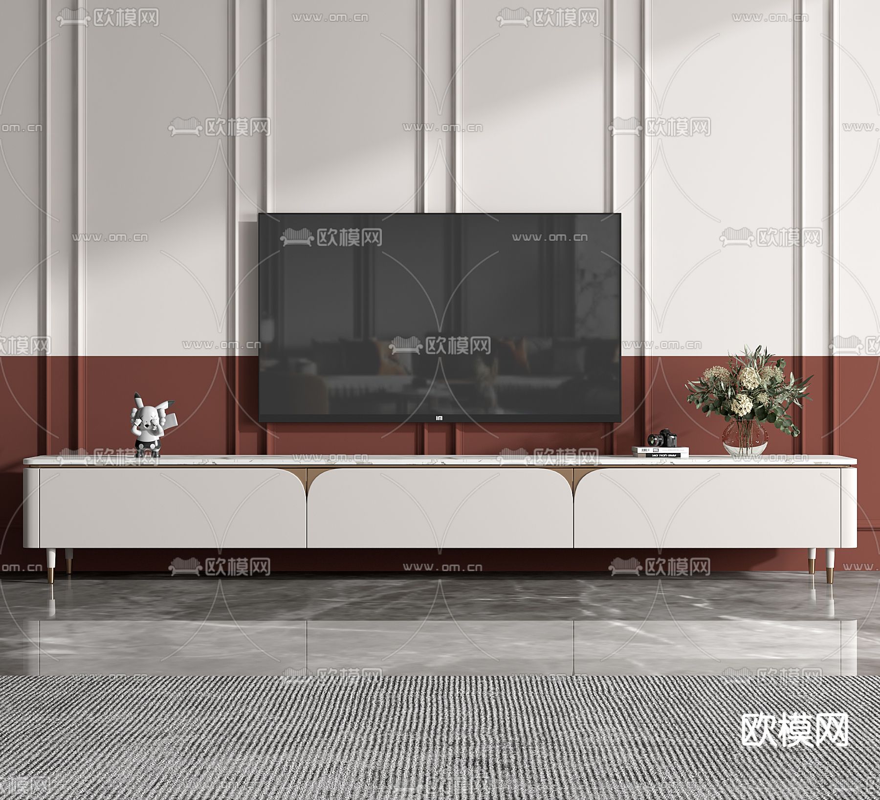 现代奶白色烤漆电视柜3d模型下载