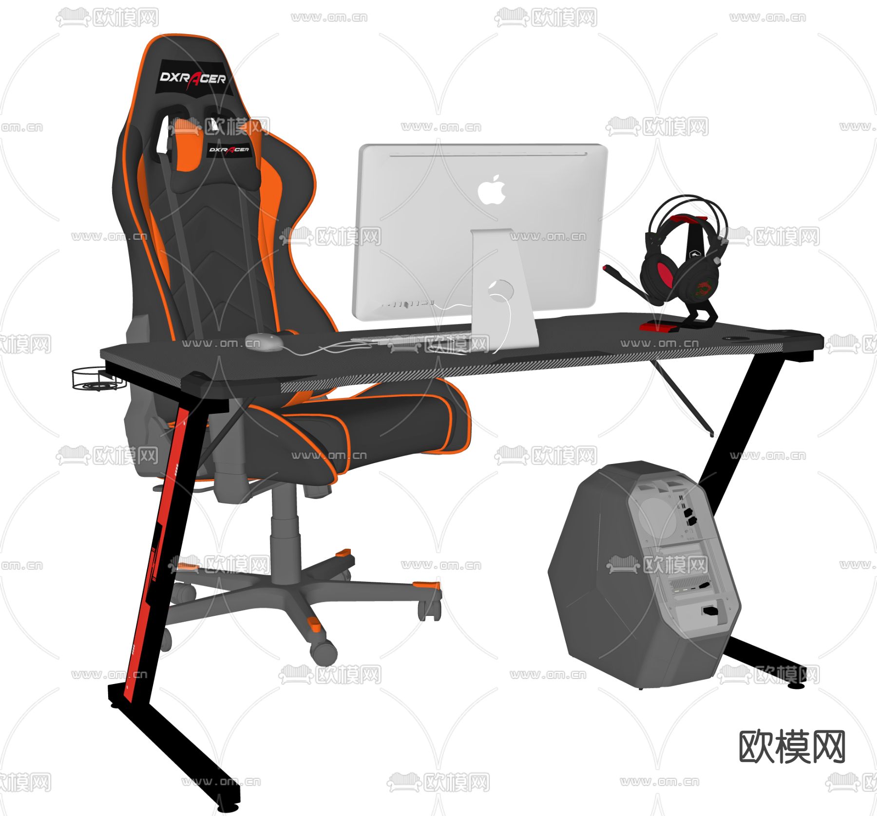 现代电竞游戏桌椅su模型下载（渲染图2）
