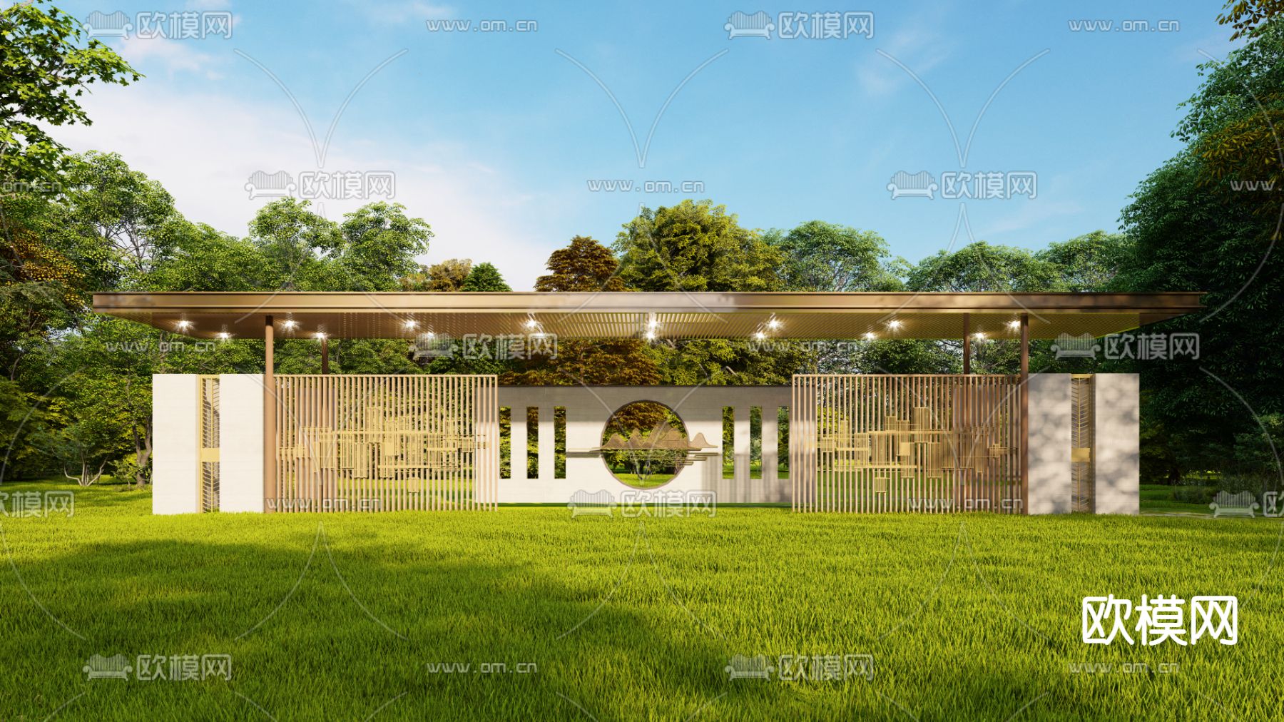 新中式廊架su模型下载_ID12024809_sketchup模型下载-欧模网