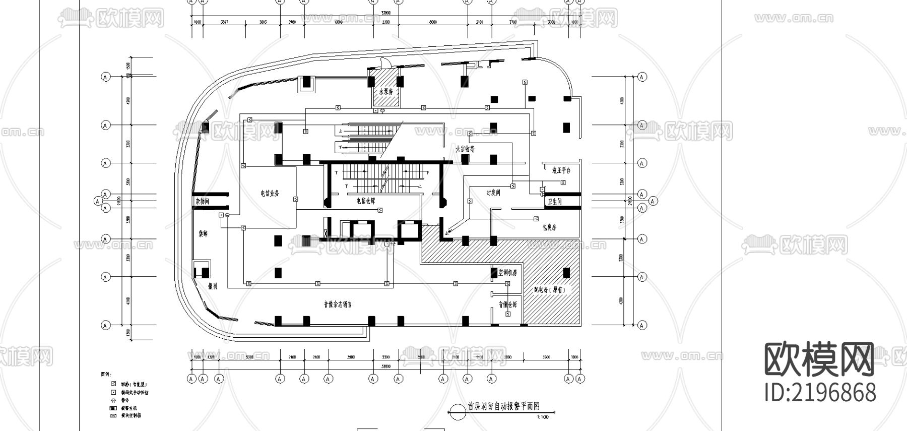 邮局消防自动报警平面图cad图库下载（渲染图2）