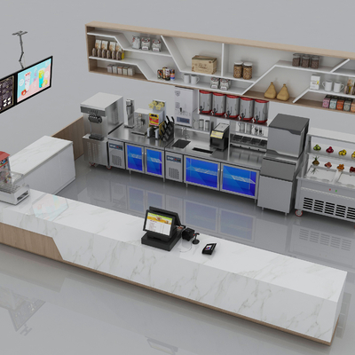  现代奶茶店设备器材su模型 