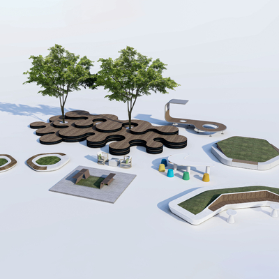  现代树池坐凳su模型 