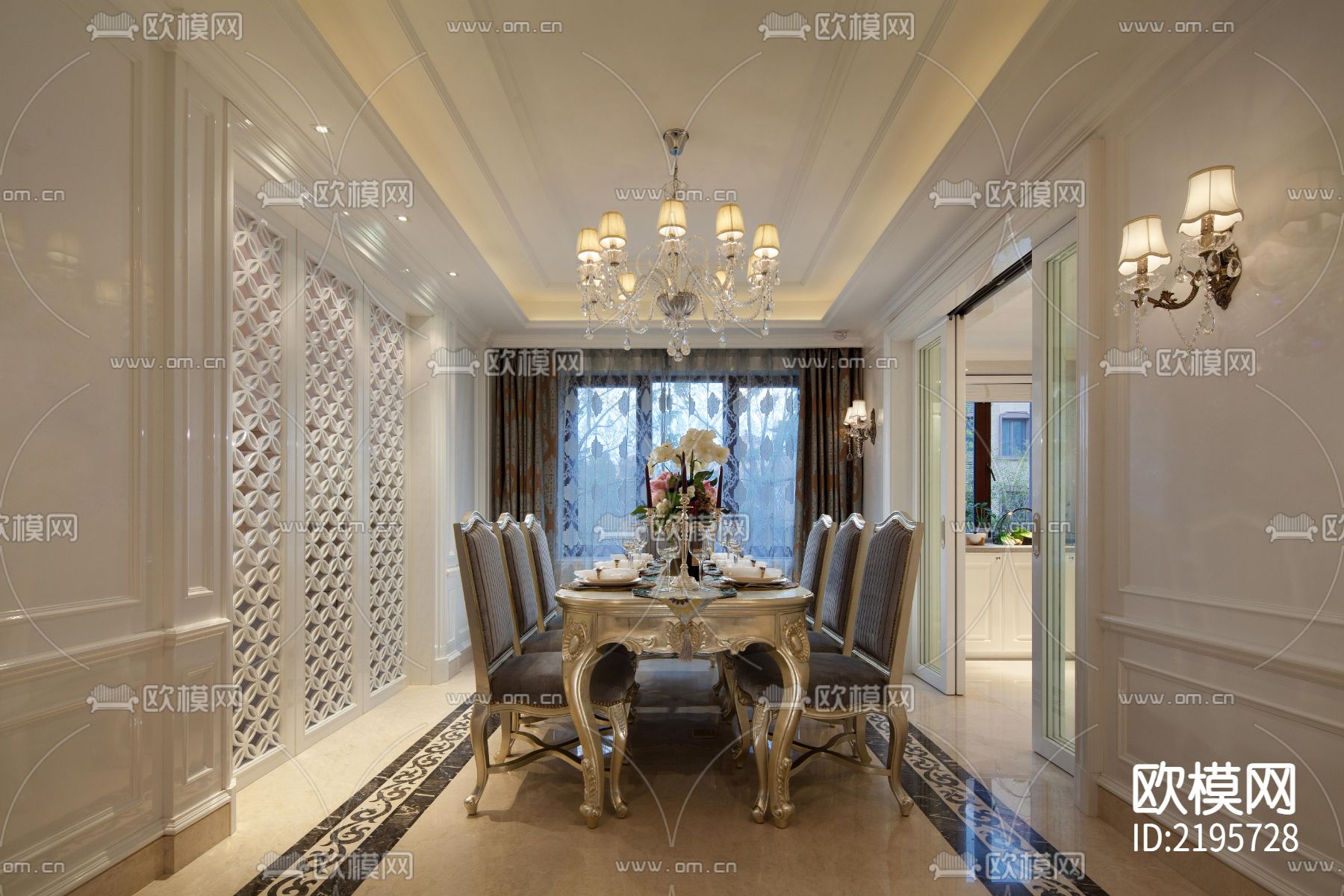 欧式双拼别墅效果图CAD施工图下载（渲染图6）