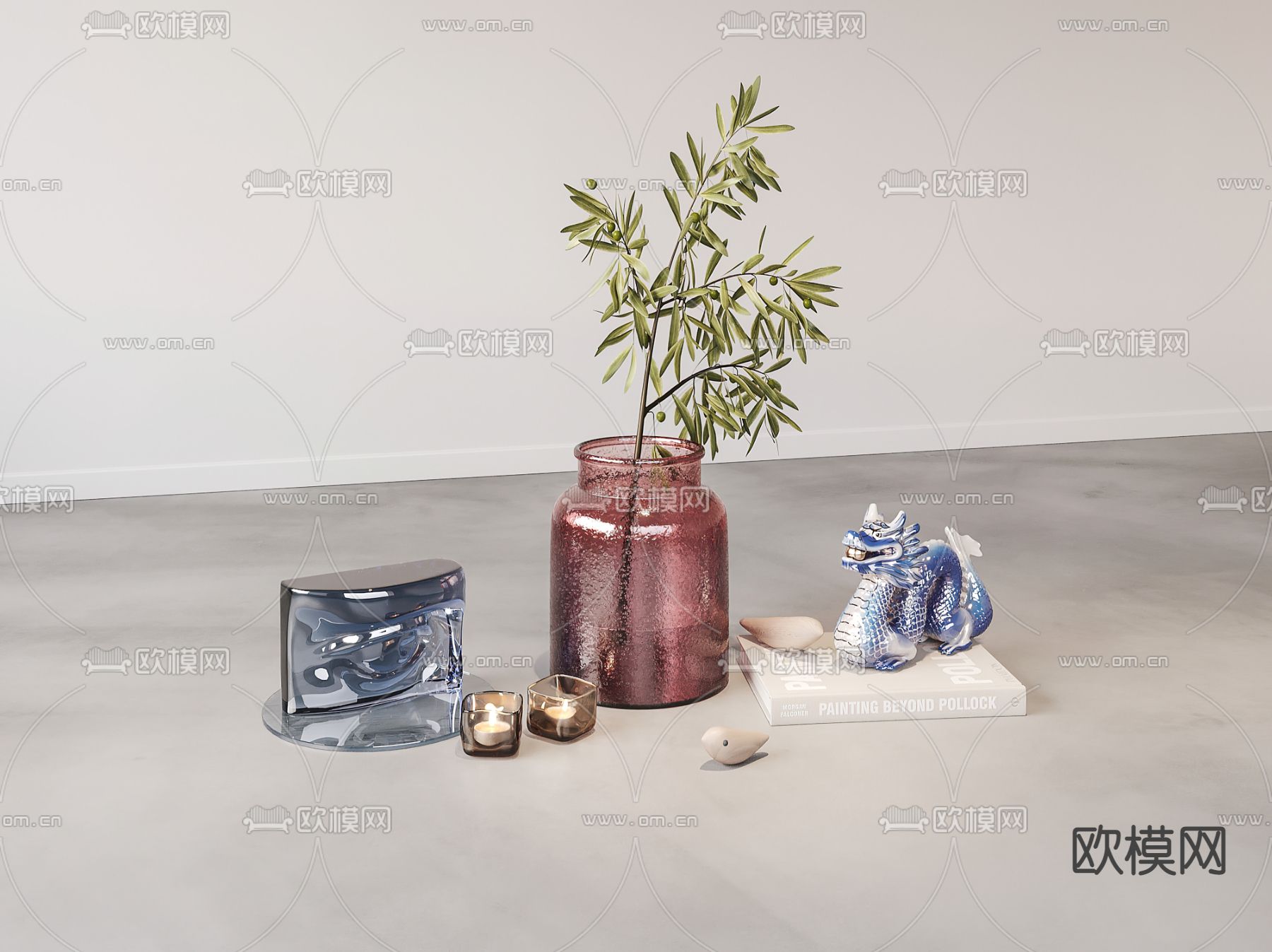 现代书籍花瓶饰品摆件3d模型下载