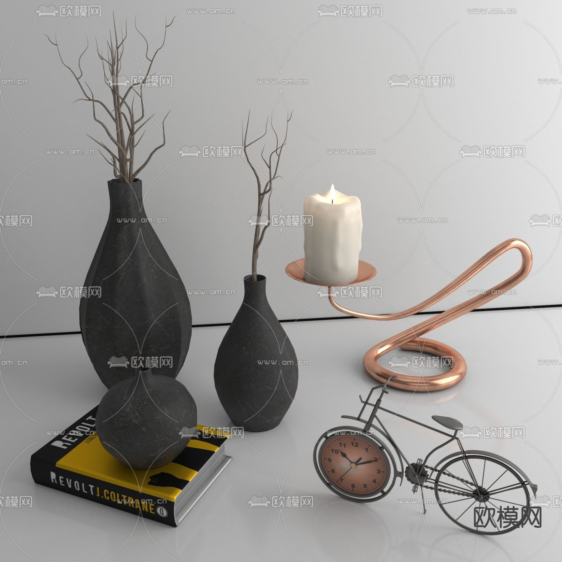 现代简约陶瓷花瓶铁艺烛台艺术摆件免费3d模型
