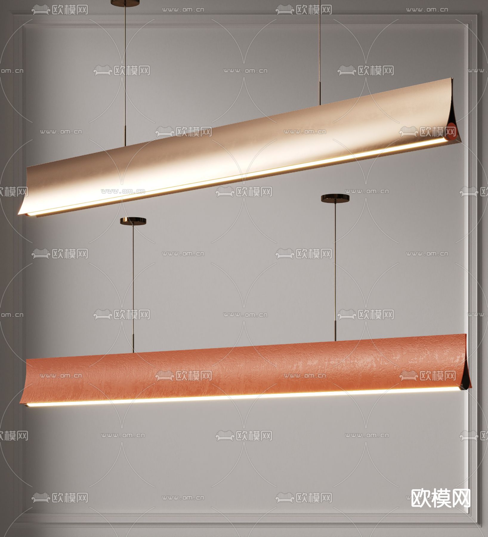 现代轻奢长条三角办公吊灯3d模型下载