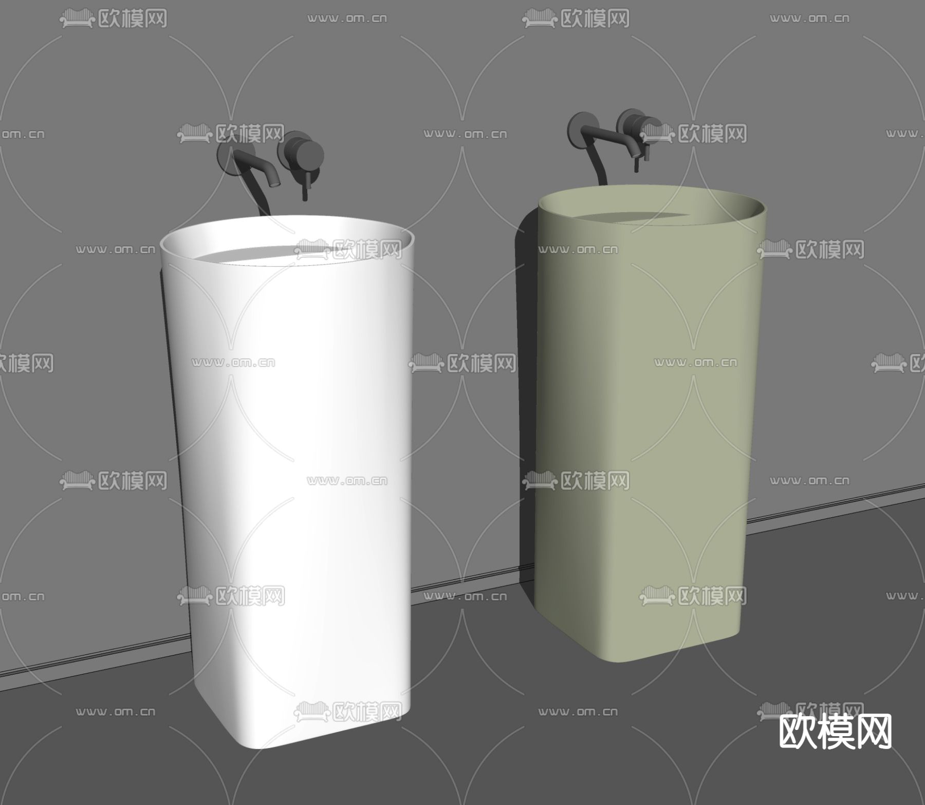 现代立式洗手台盆su模型下载（渲染图2）