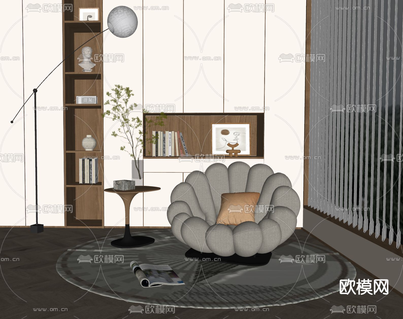 现代布艺单人沙发su模型下载（渲染图2）